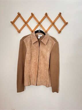 Coldwater Creek Two-Tone Tan Zip Front Faux-Suede Jacket
